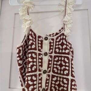 Marine Layer Crochet Top in Brown and Cream